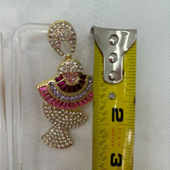 Rhinestone fan dangle earrings - Picture 3 of 5